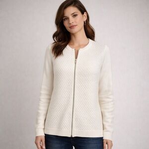 Jones New York Signature Women’s White Textured Lightweight Cardigan Extra Large